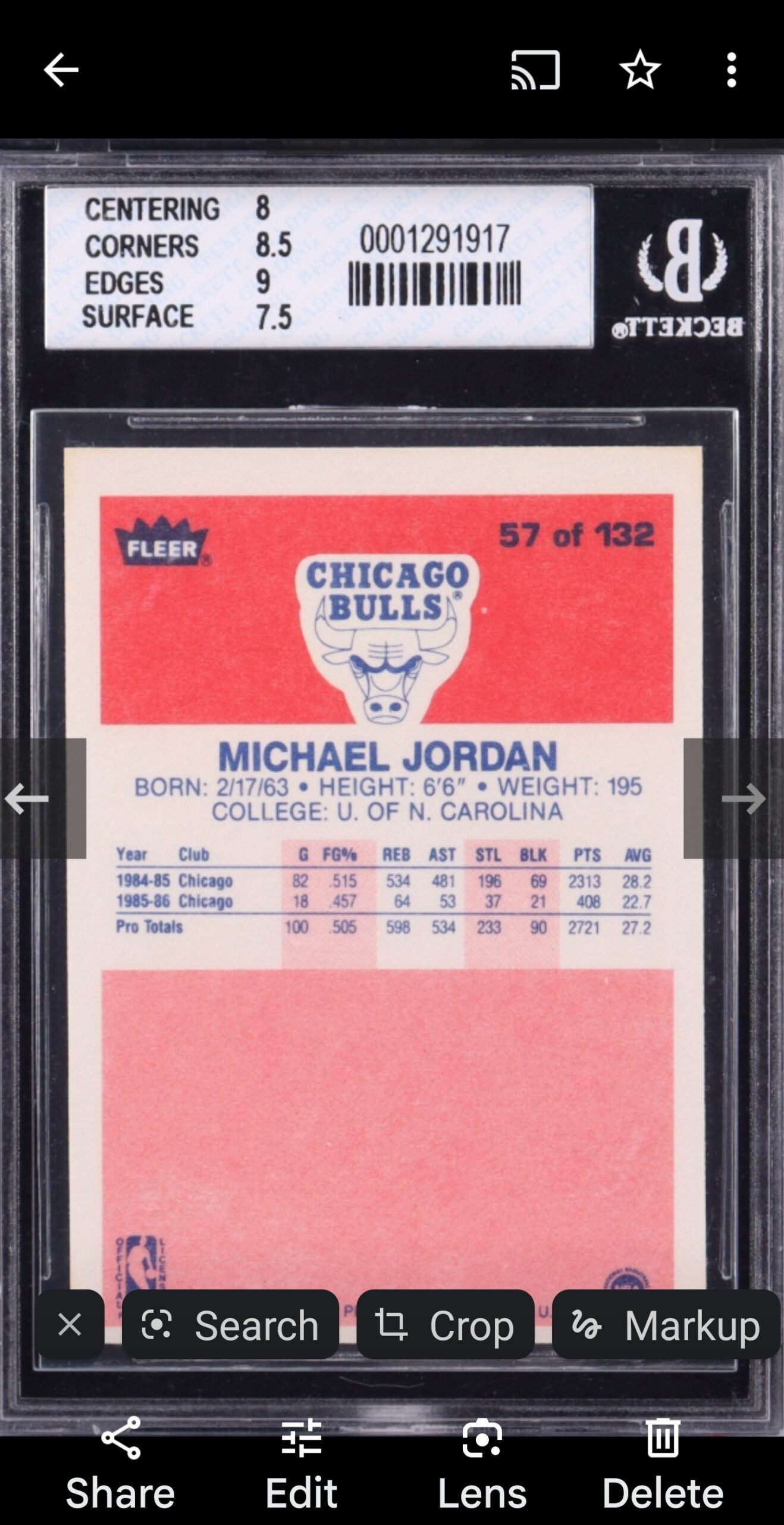 Michael Jordan 1986-1987 Fleer Card